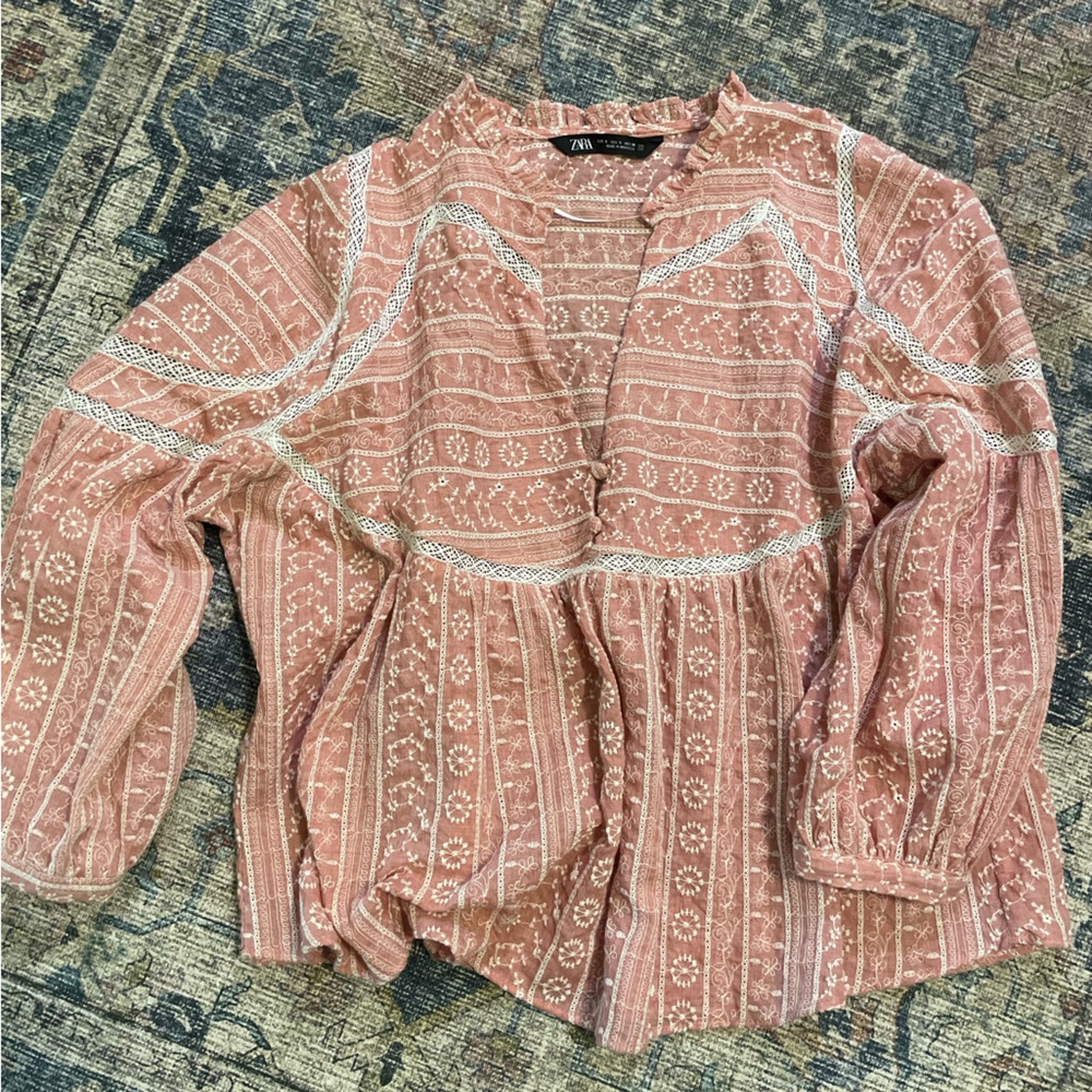 Zara pink embroidered top